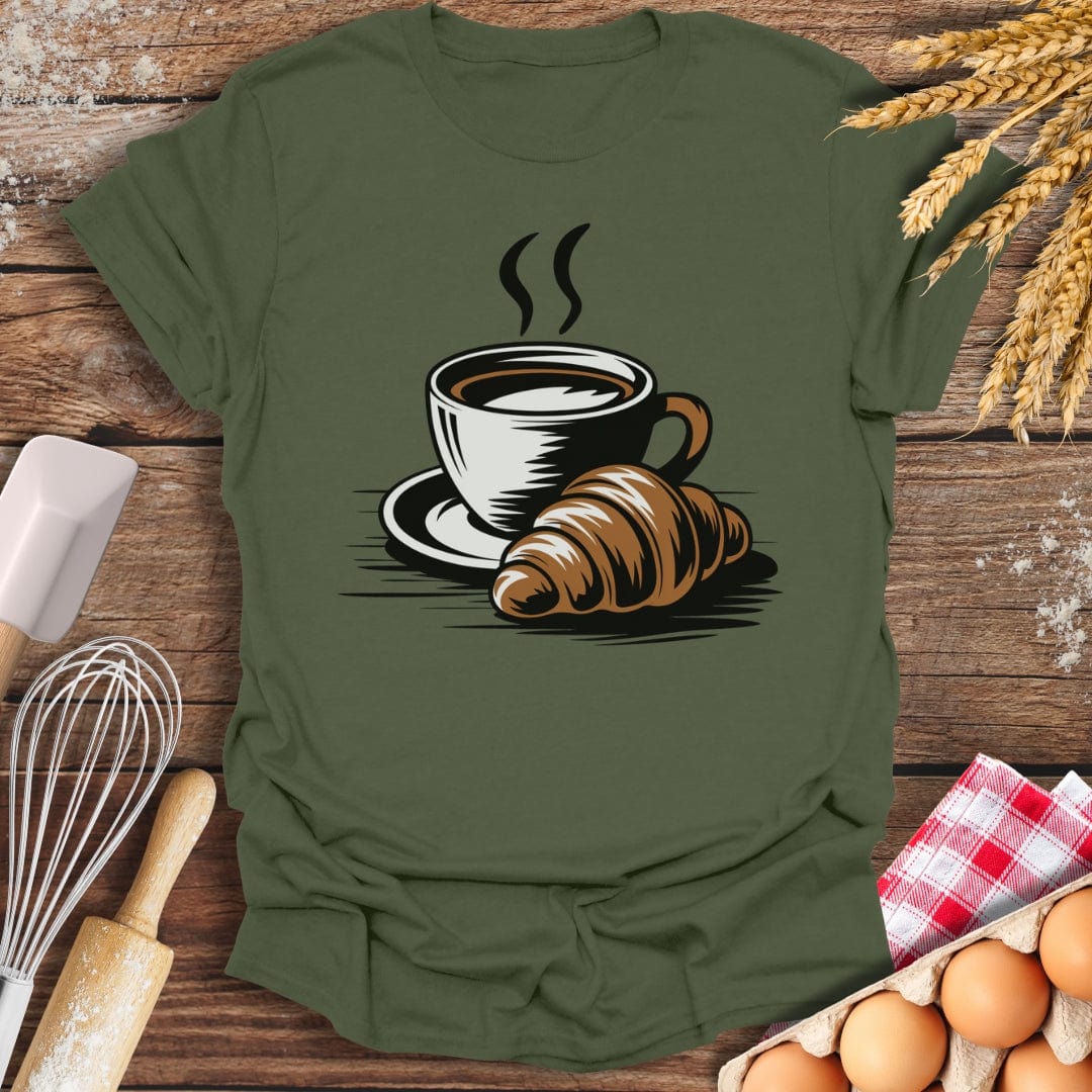 A Coffee Croissant T-Shirt Military Green / S Baking Threads