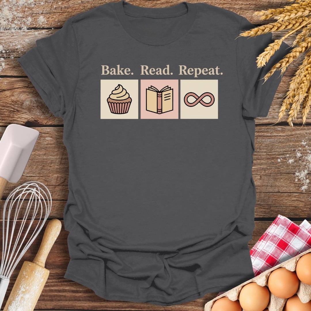 Bake. Read. Repeat. T-Shirt Charcoal / S Baking Threads