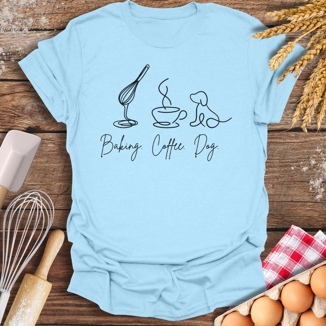 Baking. Coffee. Dog. T-Shirt Light Blue / S Baking Threads