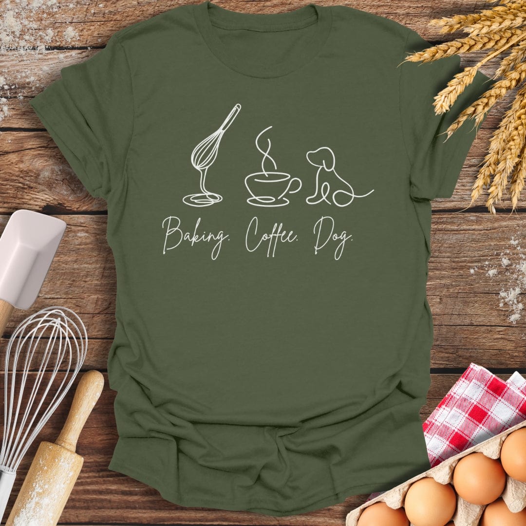 Baking. Coffee. Dog. T-Shirt Military Green / S Baking Threads
