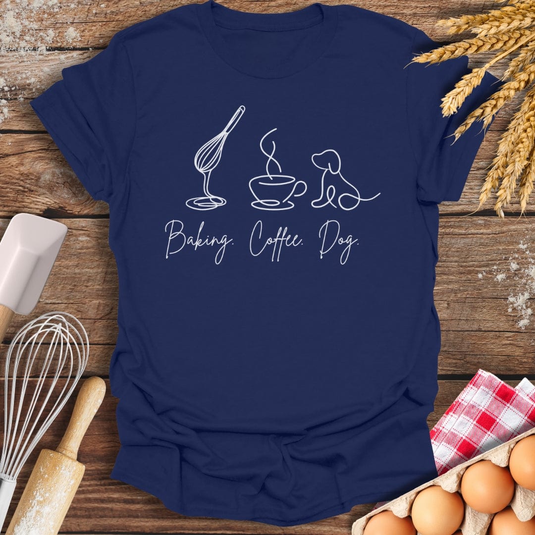 Baking. Coffee. Dog. T-Shirt Navy / S Baking Threads