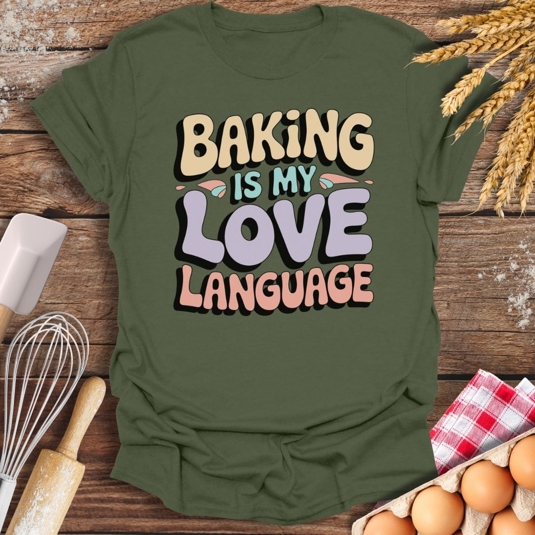 Baking Is My Love Language Retro T-Shirt Military Green / S Baking Threads