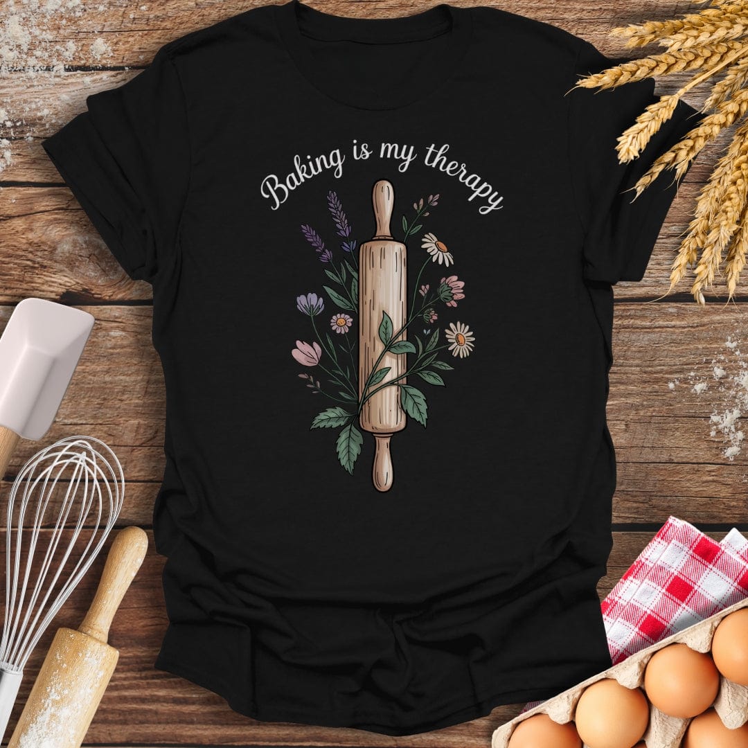 Baking Is My Therapy T-Shirt Black / S Baking Threads