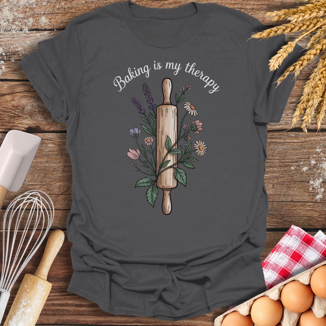 Baking Is My Therapy T-Shirt Charcoal / S Baking Threads