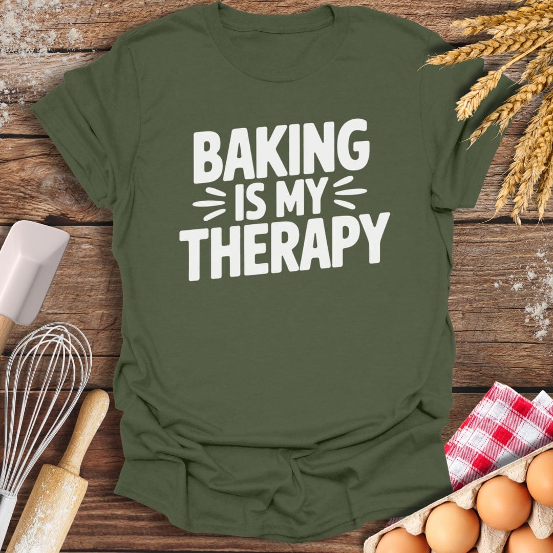 Baking Is My Therapy T-Shirt Military Green / S Baking Threads