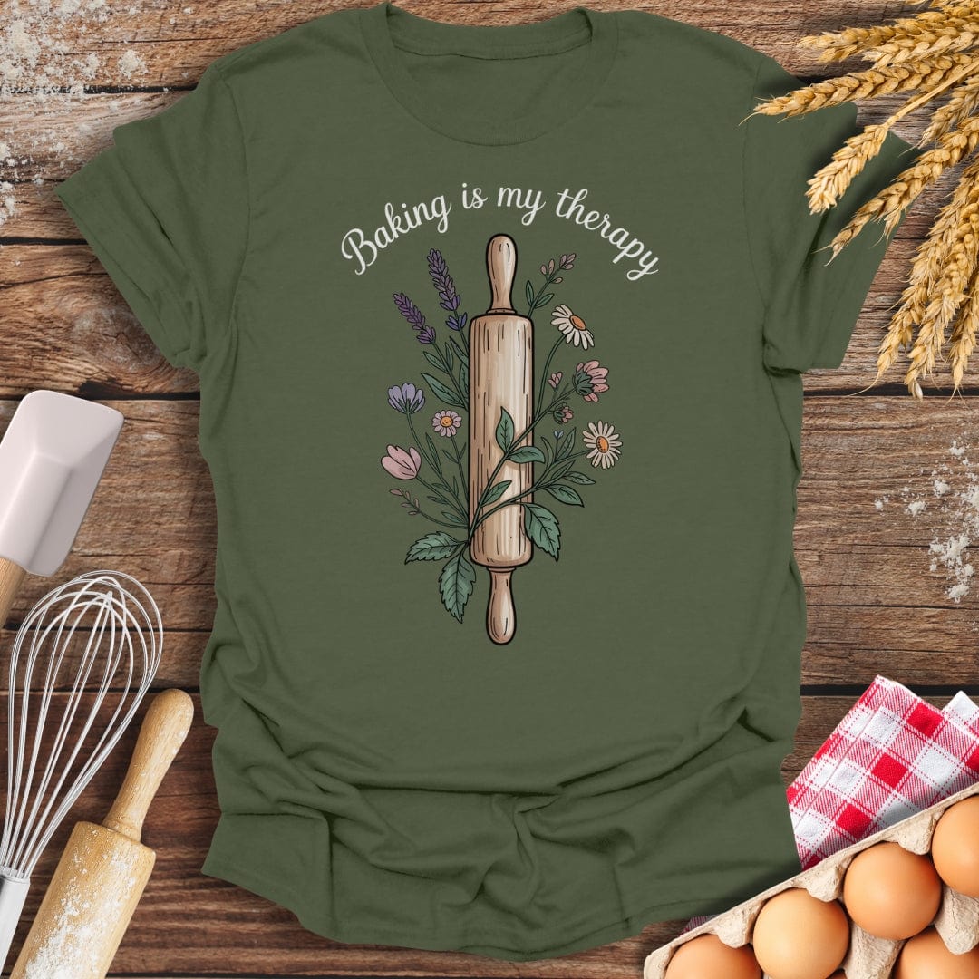 Baking Is My Therapy T-Shirt Military Green / S Baking Threads