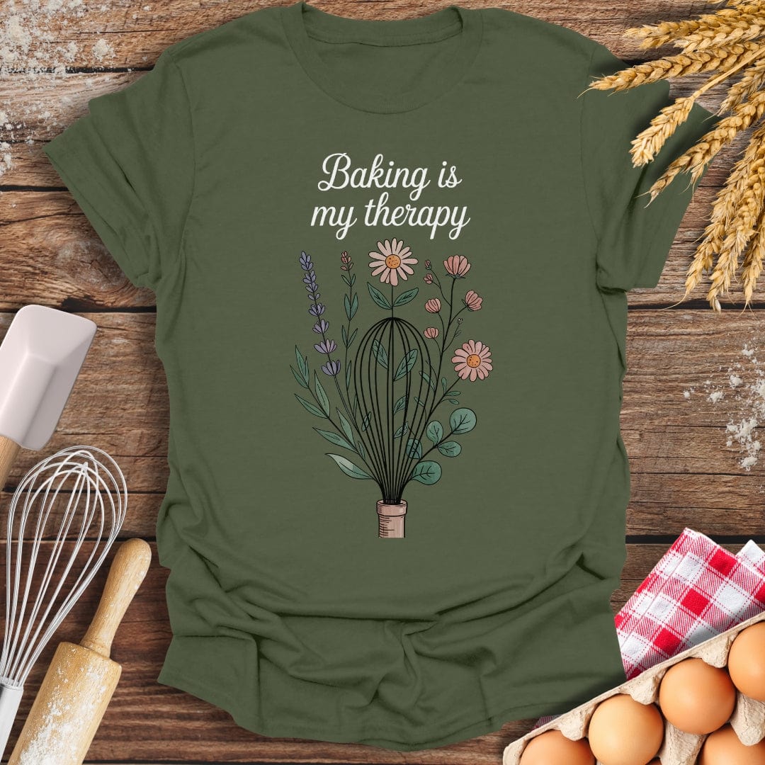 Baking Is My Therapy T-Shirt Military Green / S Baking Threads