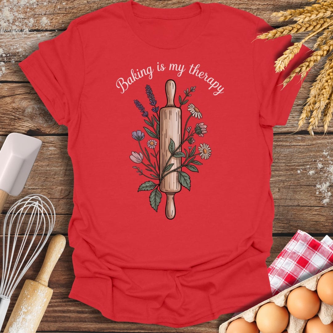 Baking Is My Therapy T-Shirt Red / S Baking Threads