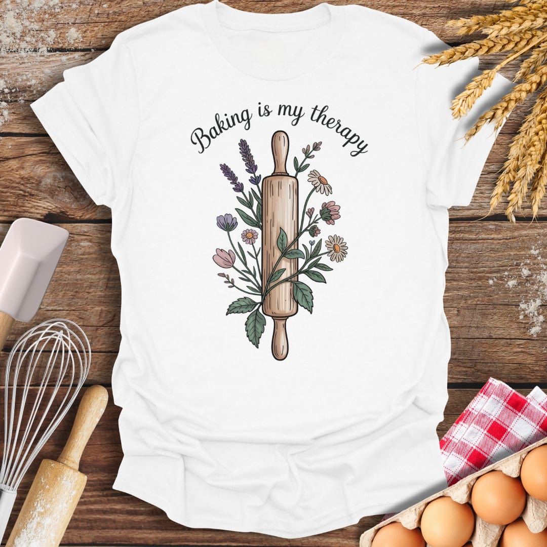 Baking Is My Therapy T-Shirt White / S Baking Threads