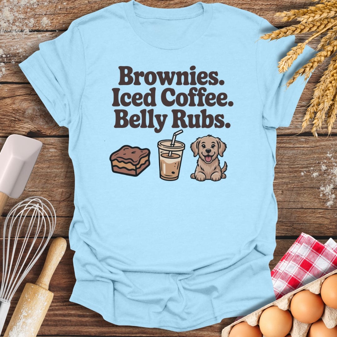 Brownies. Iced Coffee. Belly Rubs. T-Shirt Light Blue / S Baking Threads