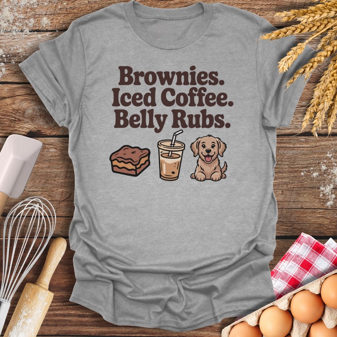 Brownies. Iced Coffee. Belly Rubs. T-Shirt Sport Grey / S Baking Threads