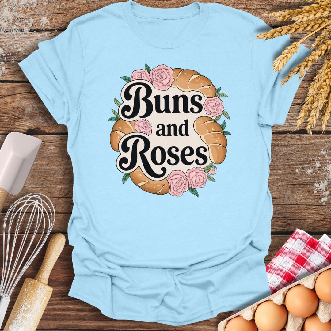 Buns and Roses T-Shirt Light Blue / S Baking Threads