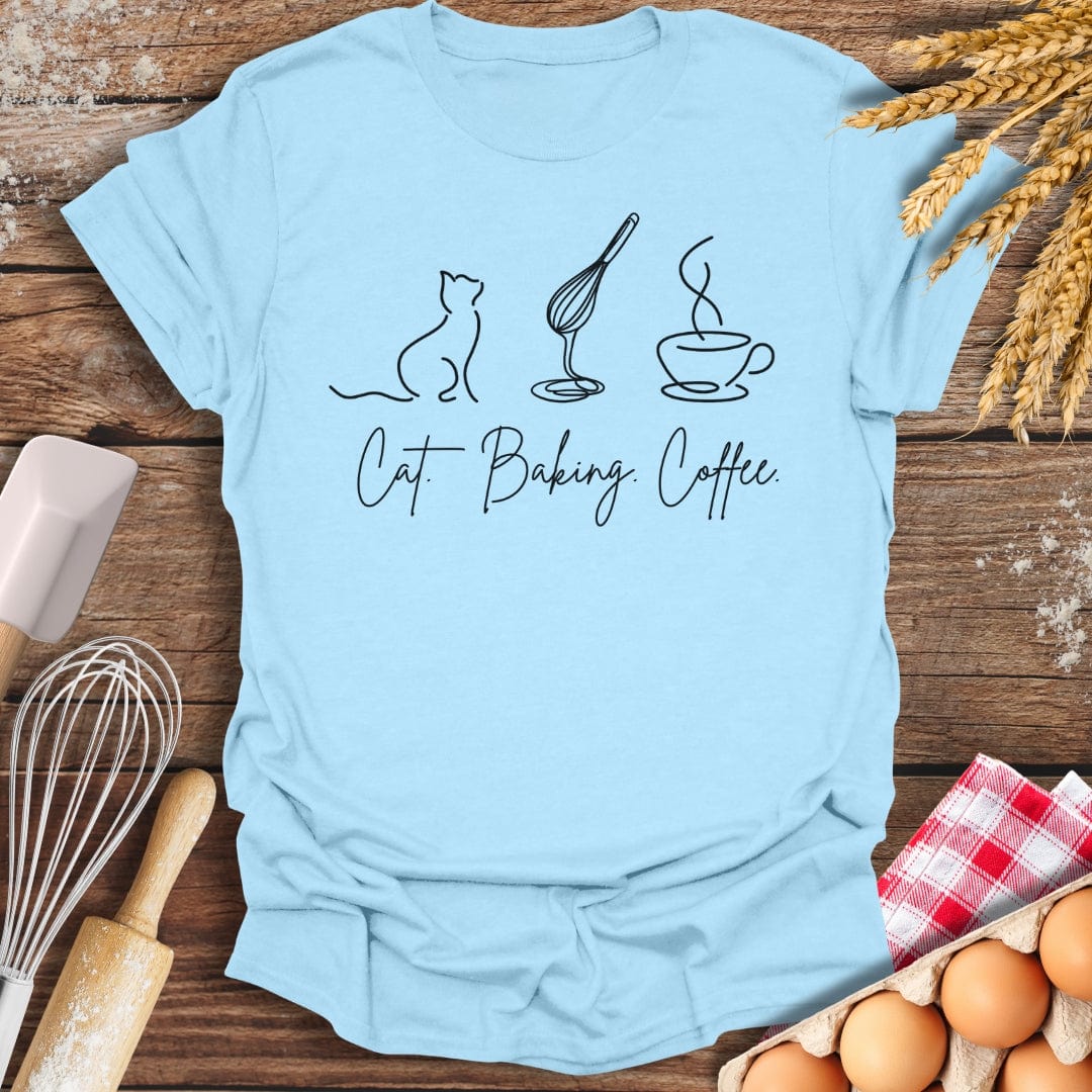 Cat. Baking. Coffee. T-Shirt Light Blue / S Baking Threads