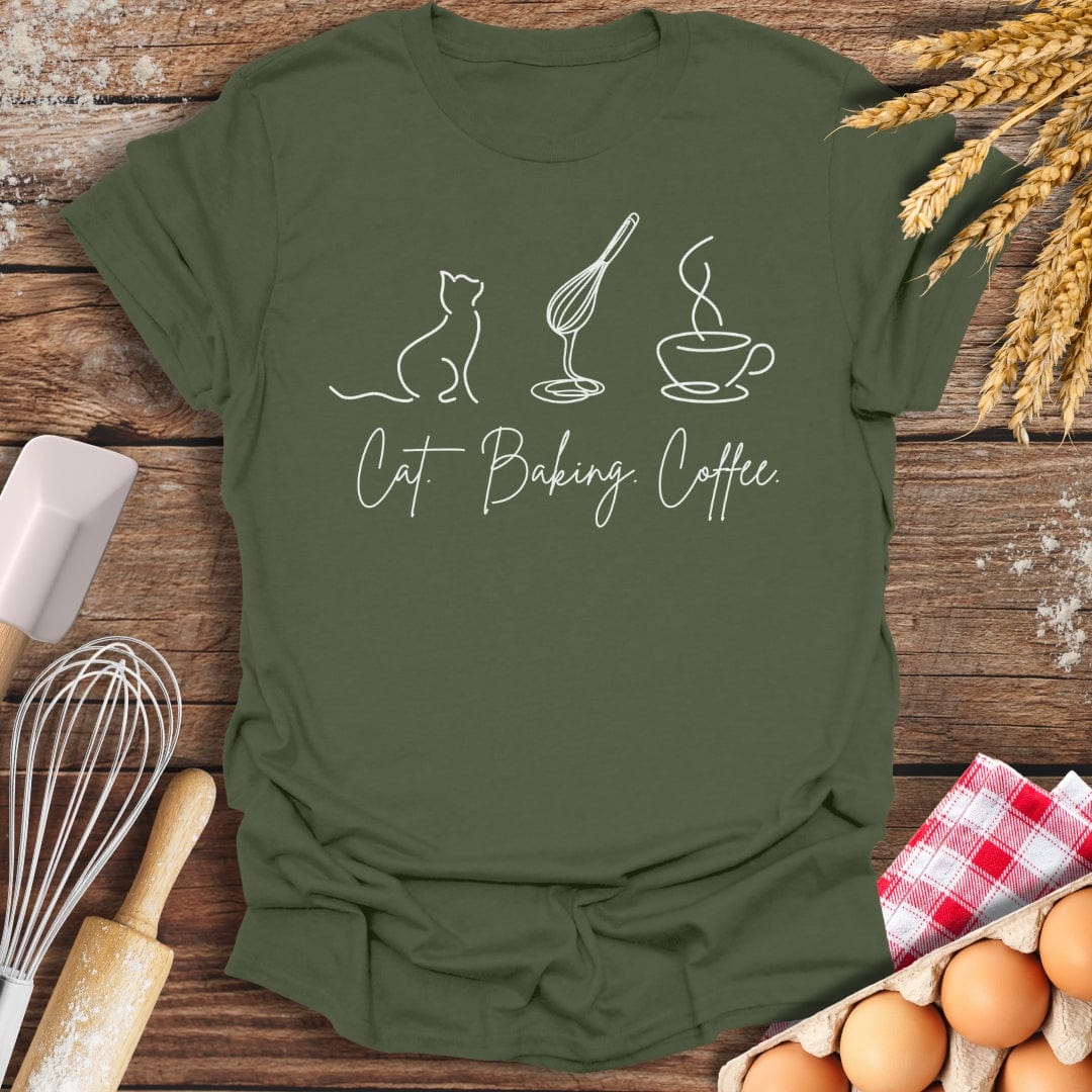 Cat. Baking. Coffee. T-Shirt Military Green / S Baking Threads