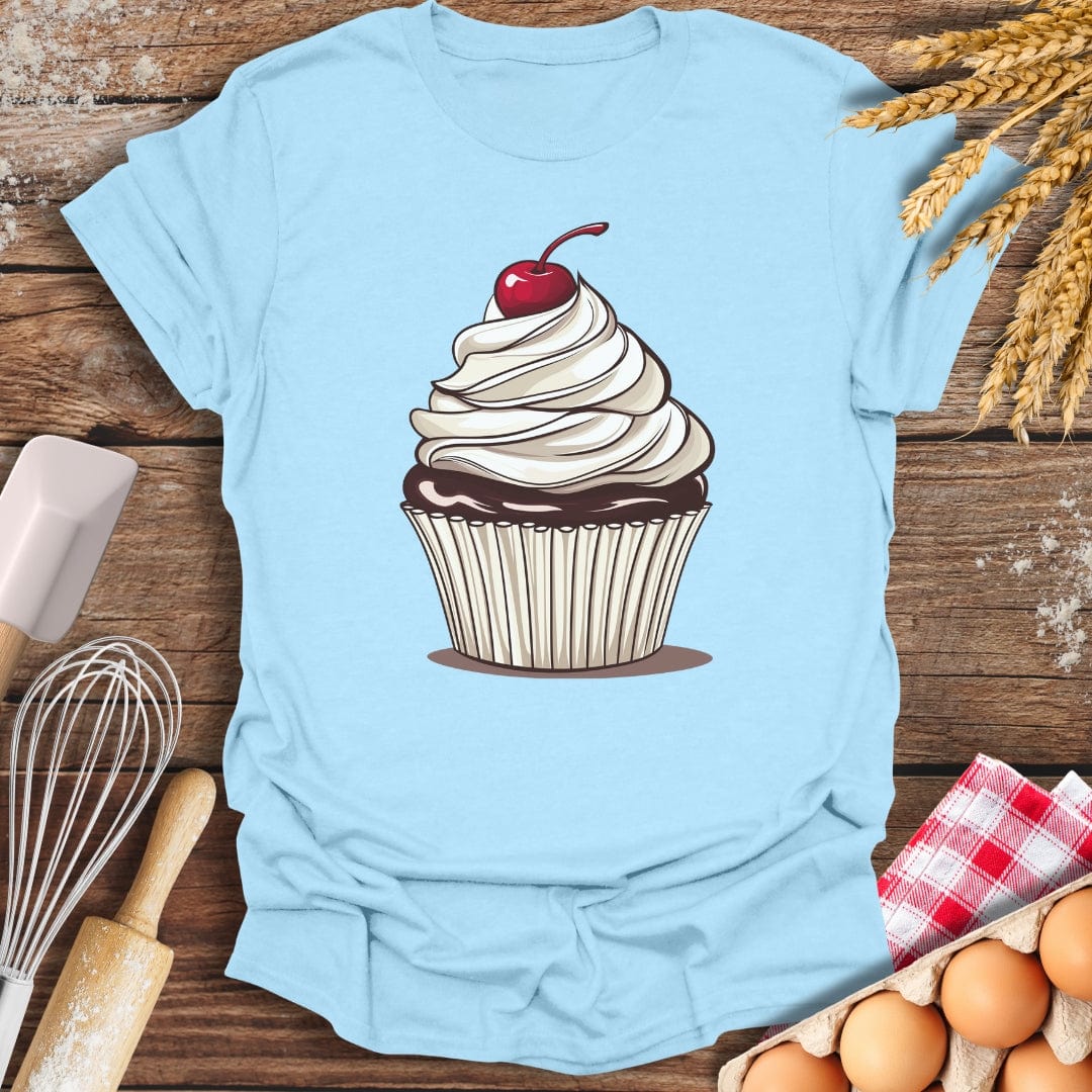 Cherry Cupcake T-Shirt Light Blue / S Baking Threads