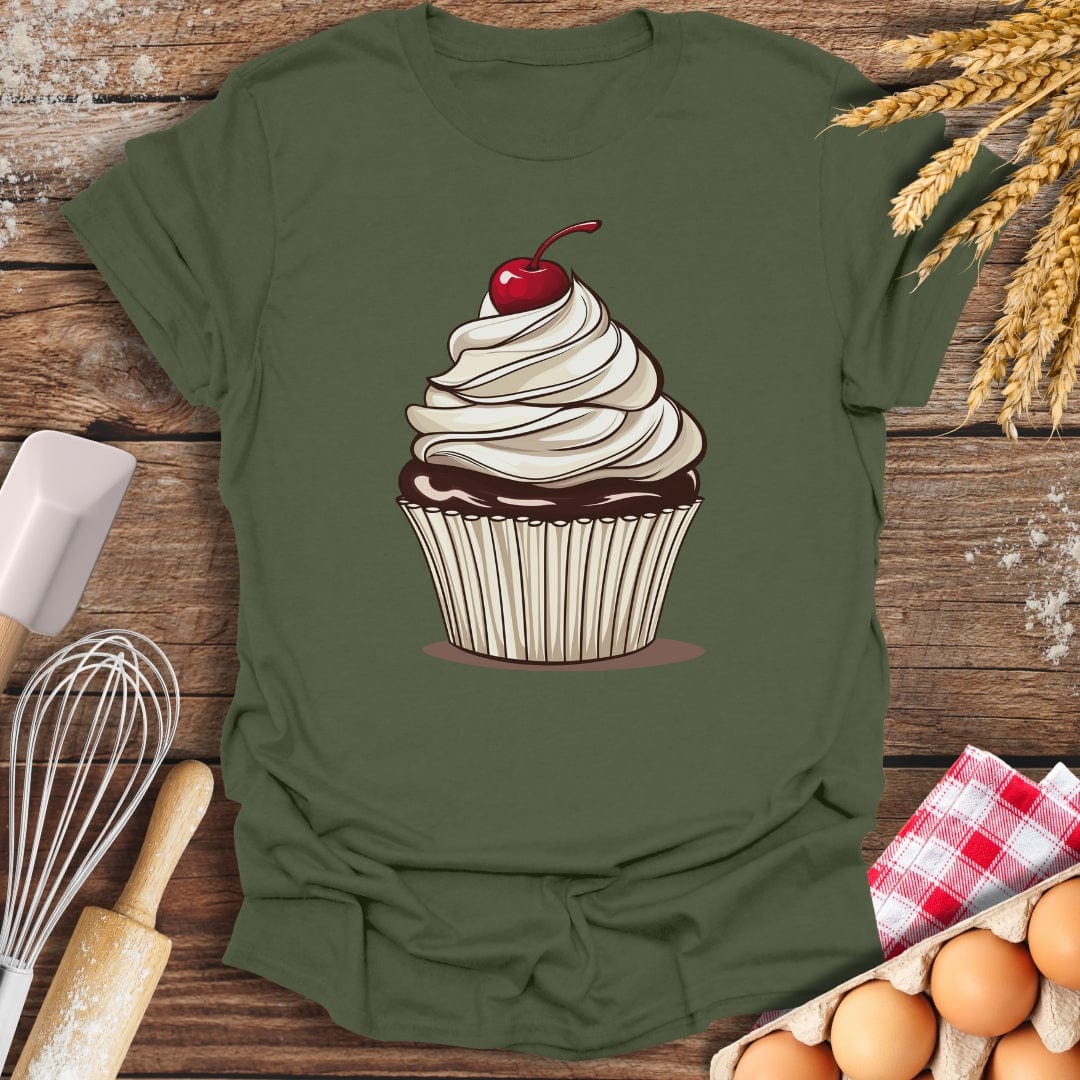 Cherry Cupcake T-Shirt Military Green / S Baking Threads