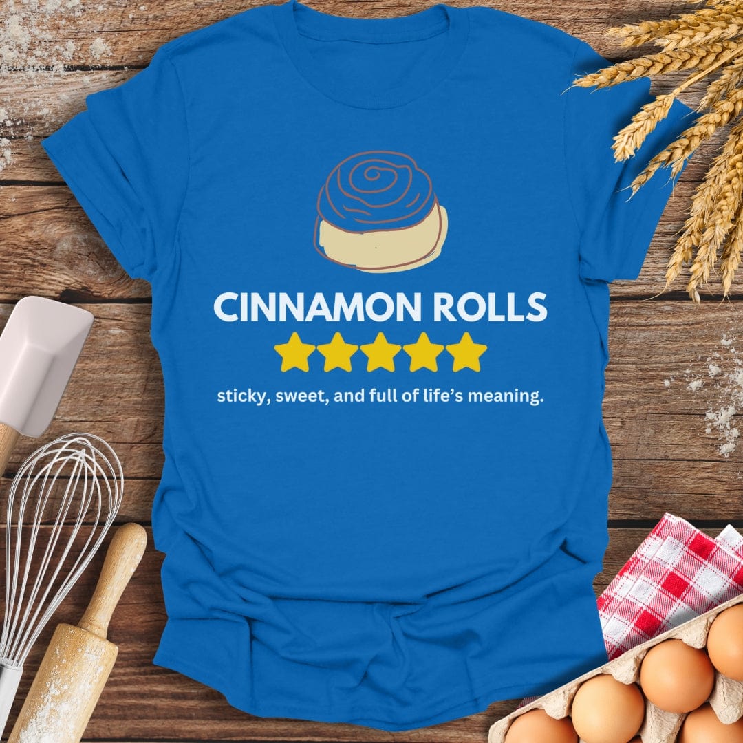 Cinnamon Rolls: 5 Star Review T-Shirt Royal / S Baking Threads