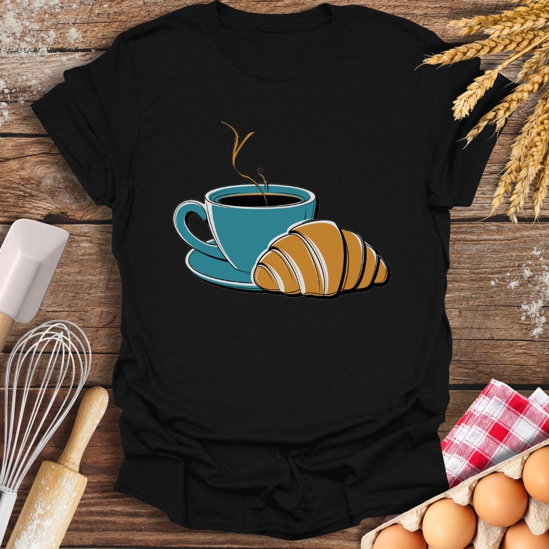 Coffee Croissant T-Shirt Black / S Baking Threads