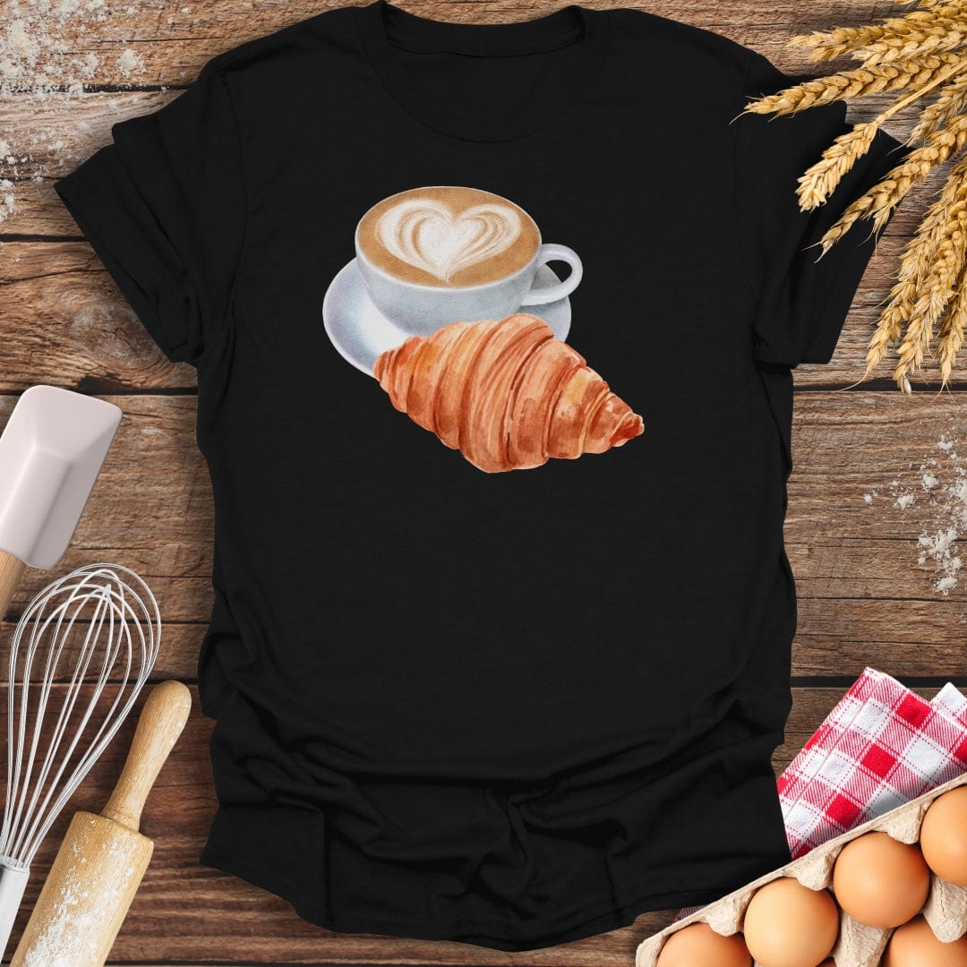 Coffee & Croissant T-Shirt Black / S Baking Threads