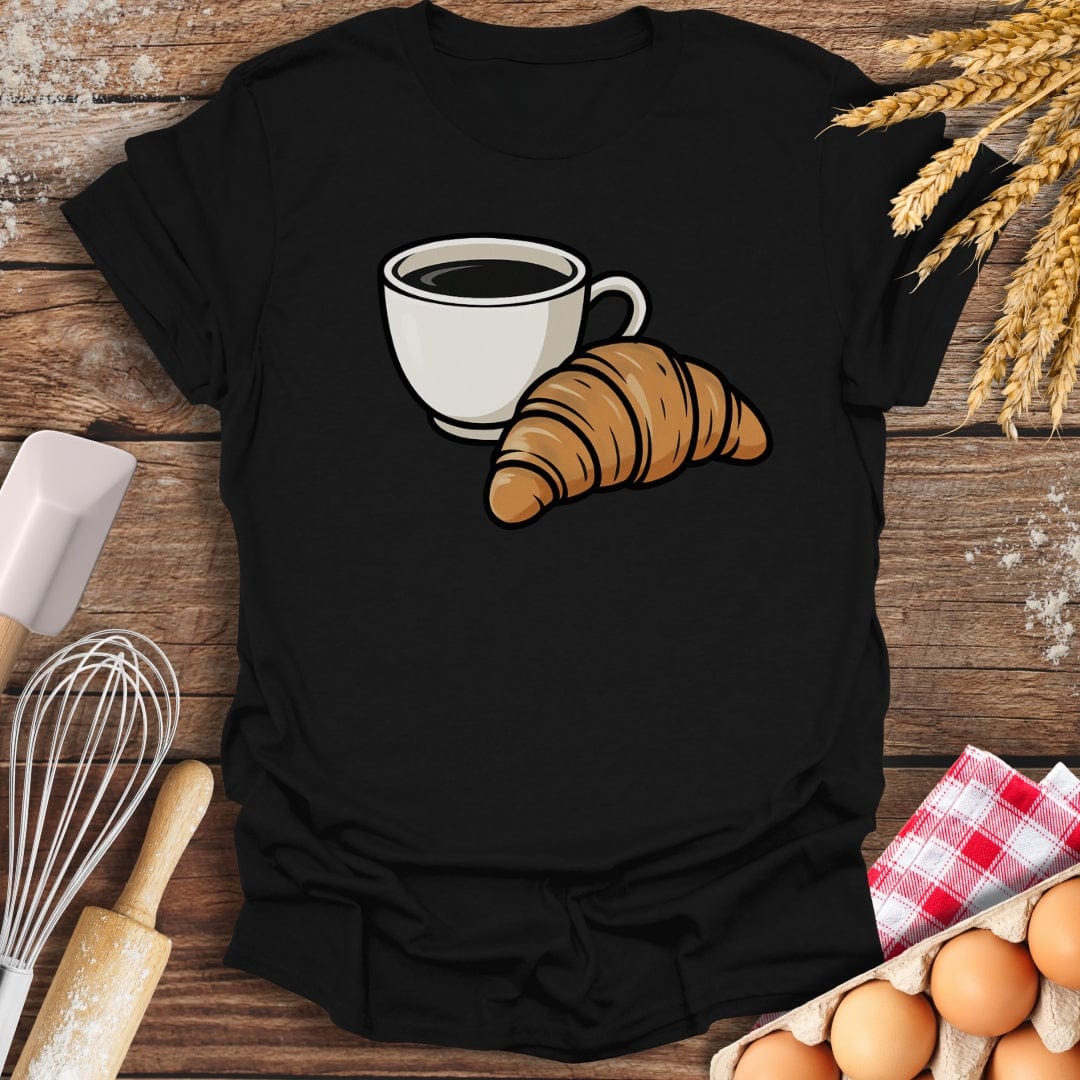 Coffee Croissant T-Shirt Black / S Baking Threads