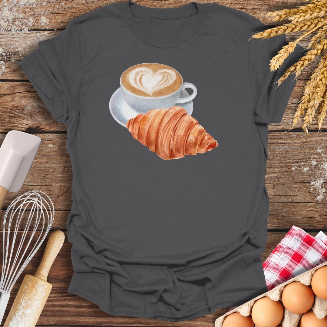 Coffee & Croissant T-Shirt Charcoal / S Baking Threads