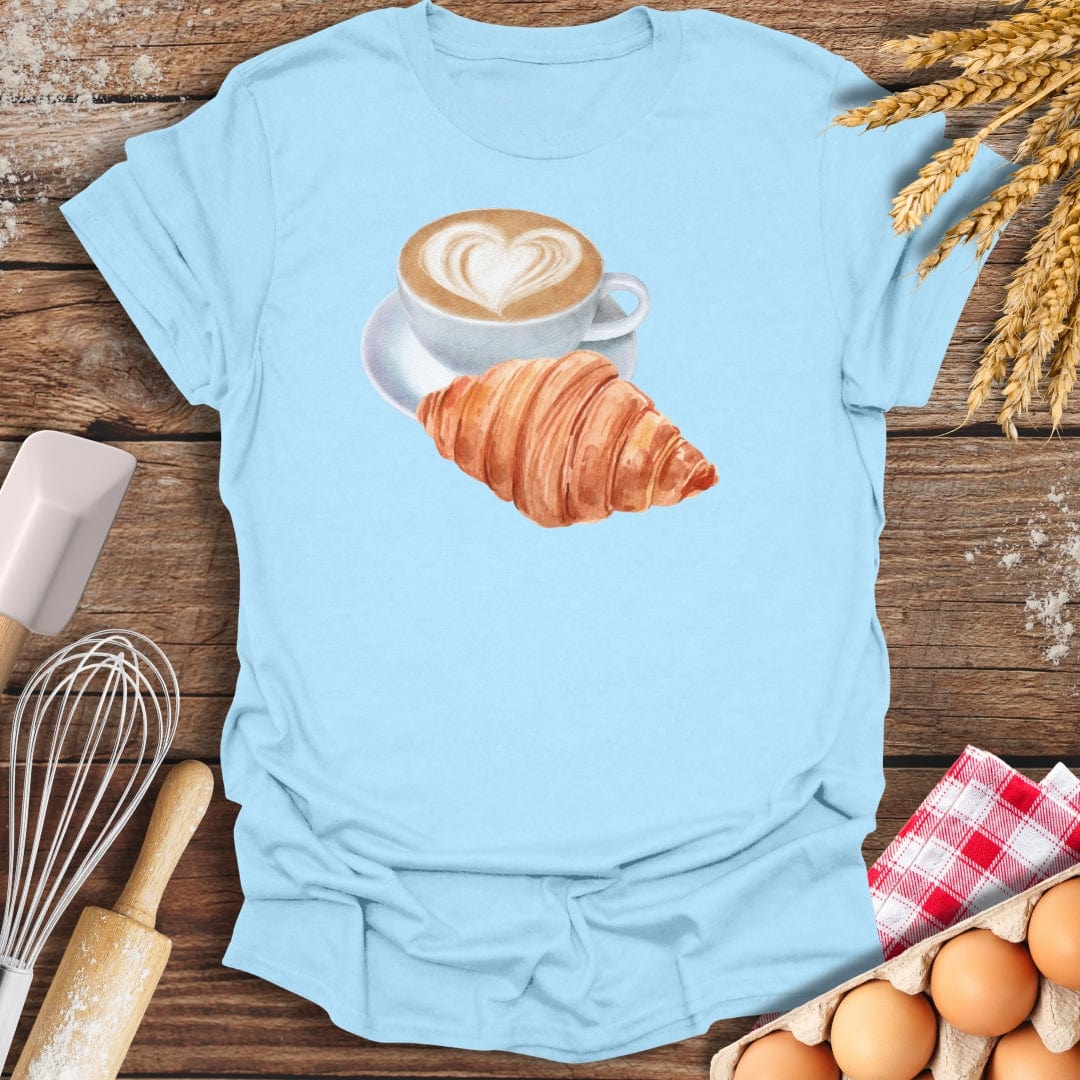 Coffee & Croissant T-Shirt Light Blue / S Baking Threads