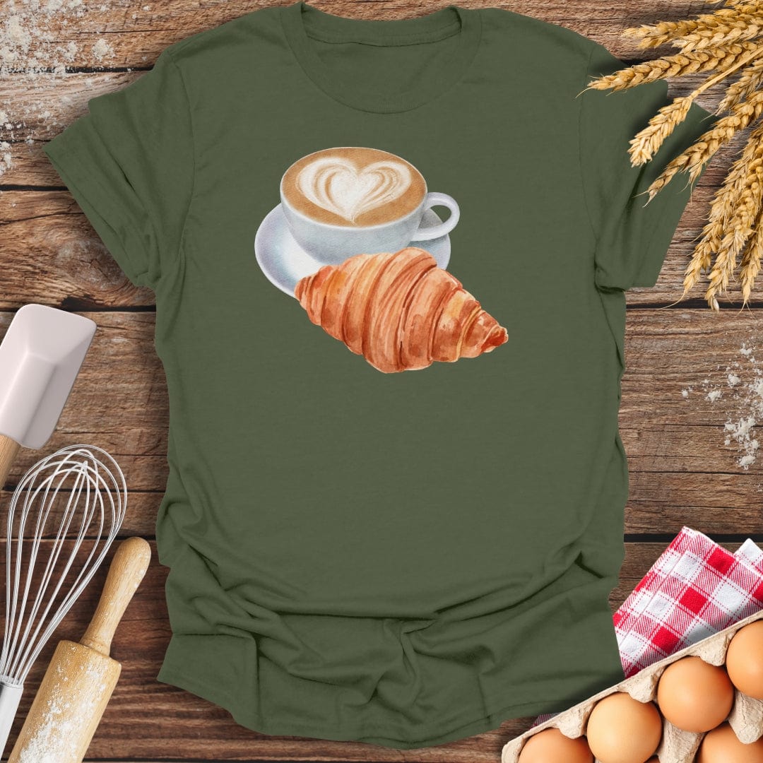 Coffee & Croissant T-Shirt Military Green / S Baking Threads