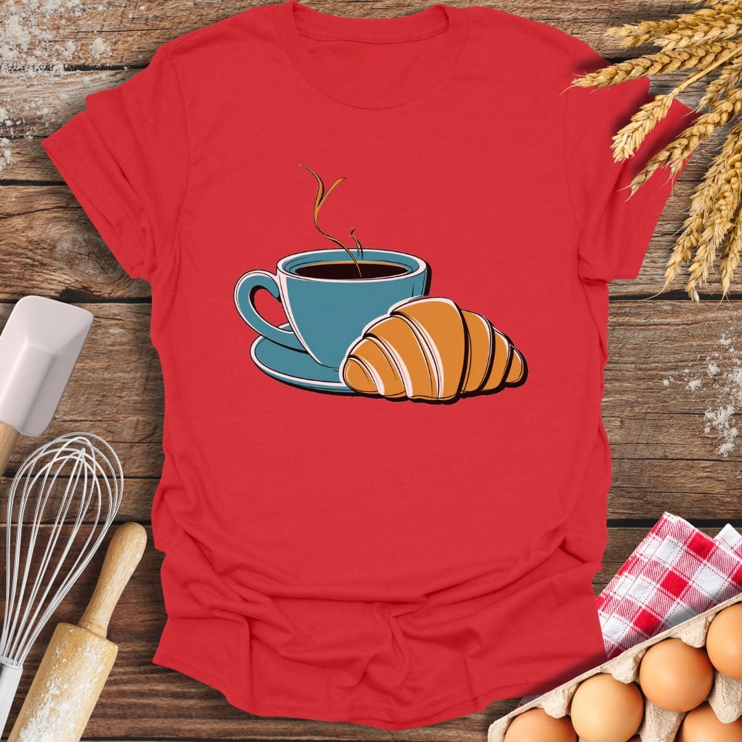 Coffee Croissant T-Shirt Red / S Baking Threads