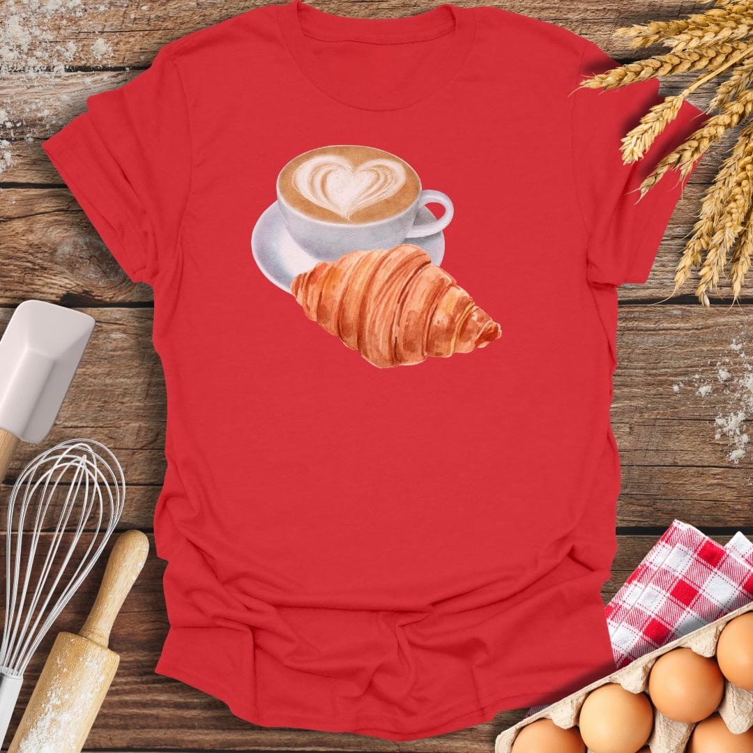Coffee & Croissant T-Shirt Red / S Baking Threads