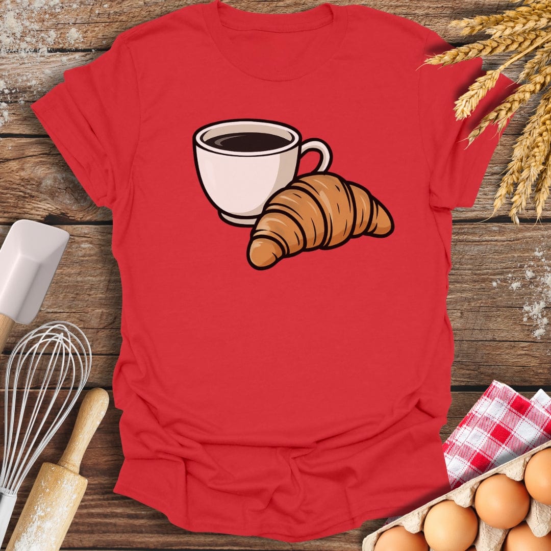 Coffee Croissant T-Shirt Red / S Baking Threads