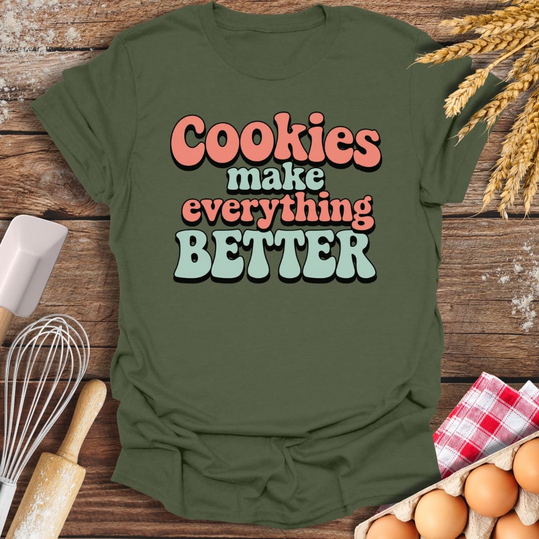 Cookies Make Everything Better Retro T-Shirt Military Green / S Baking Threads