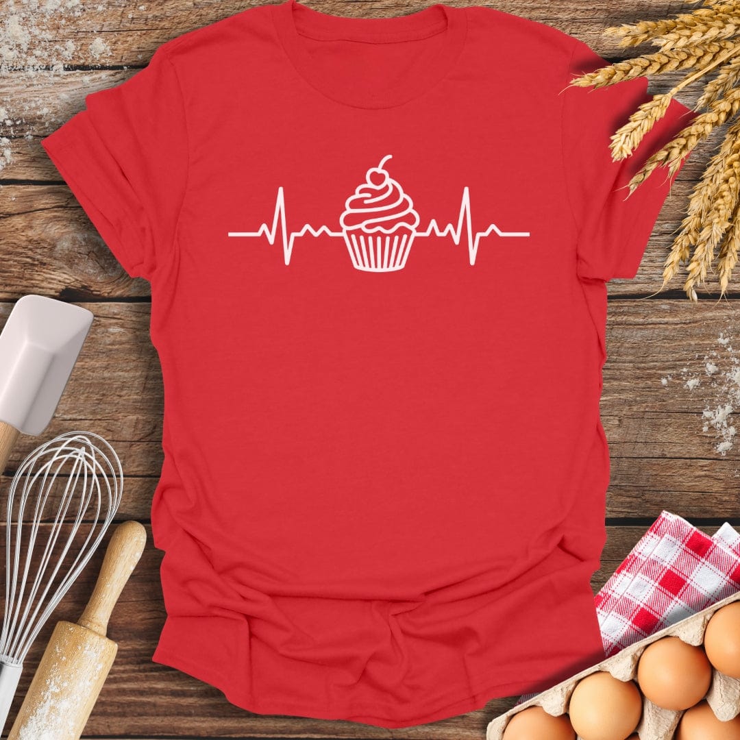 Cupcake EKG T-Shirt Red / S Baking Threads