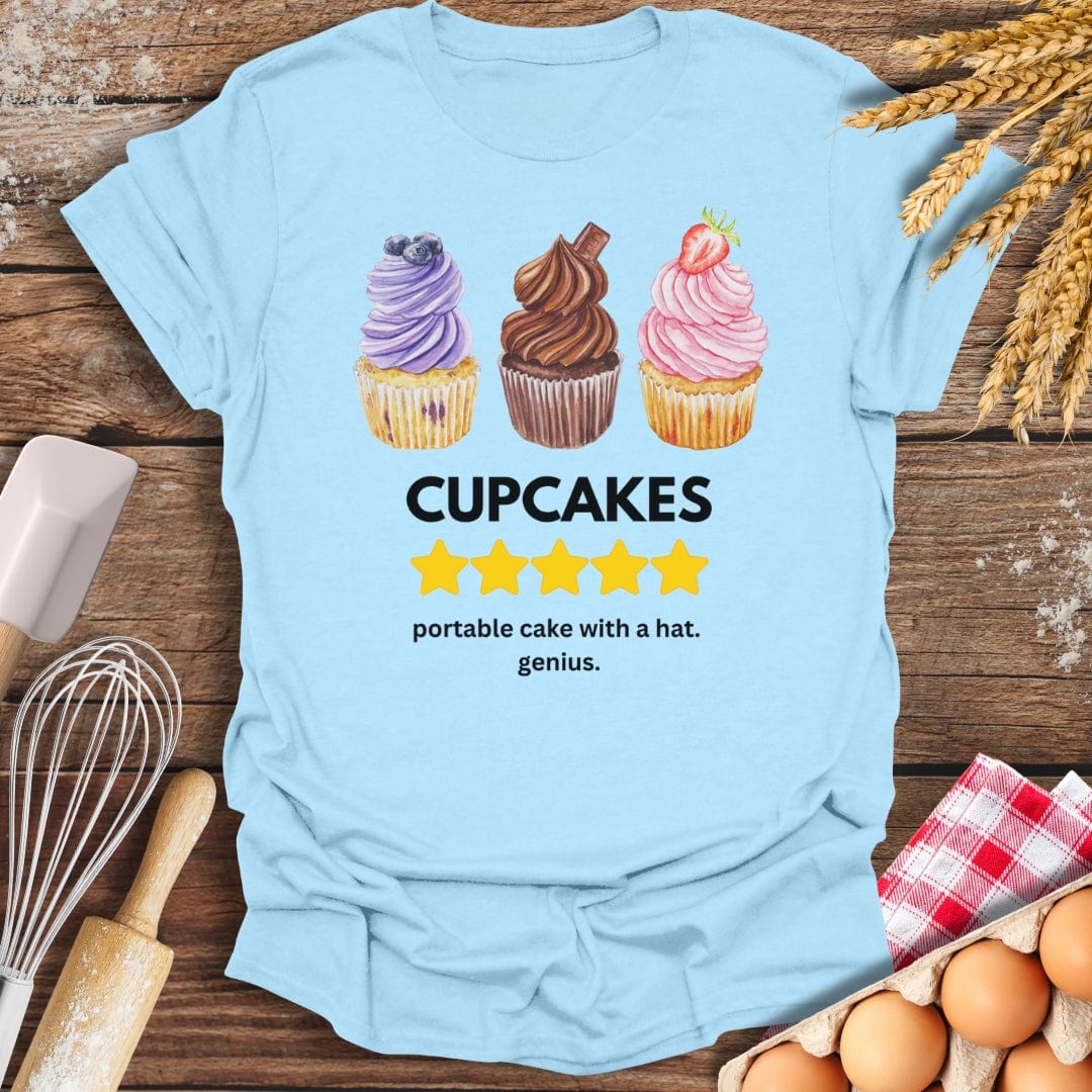Cupcakes: 5 Star Review T-Shirt Light Blue / S Baking Threads