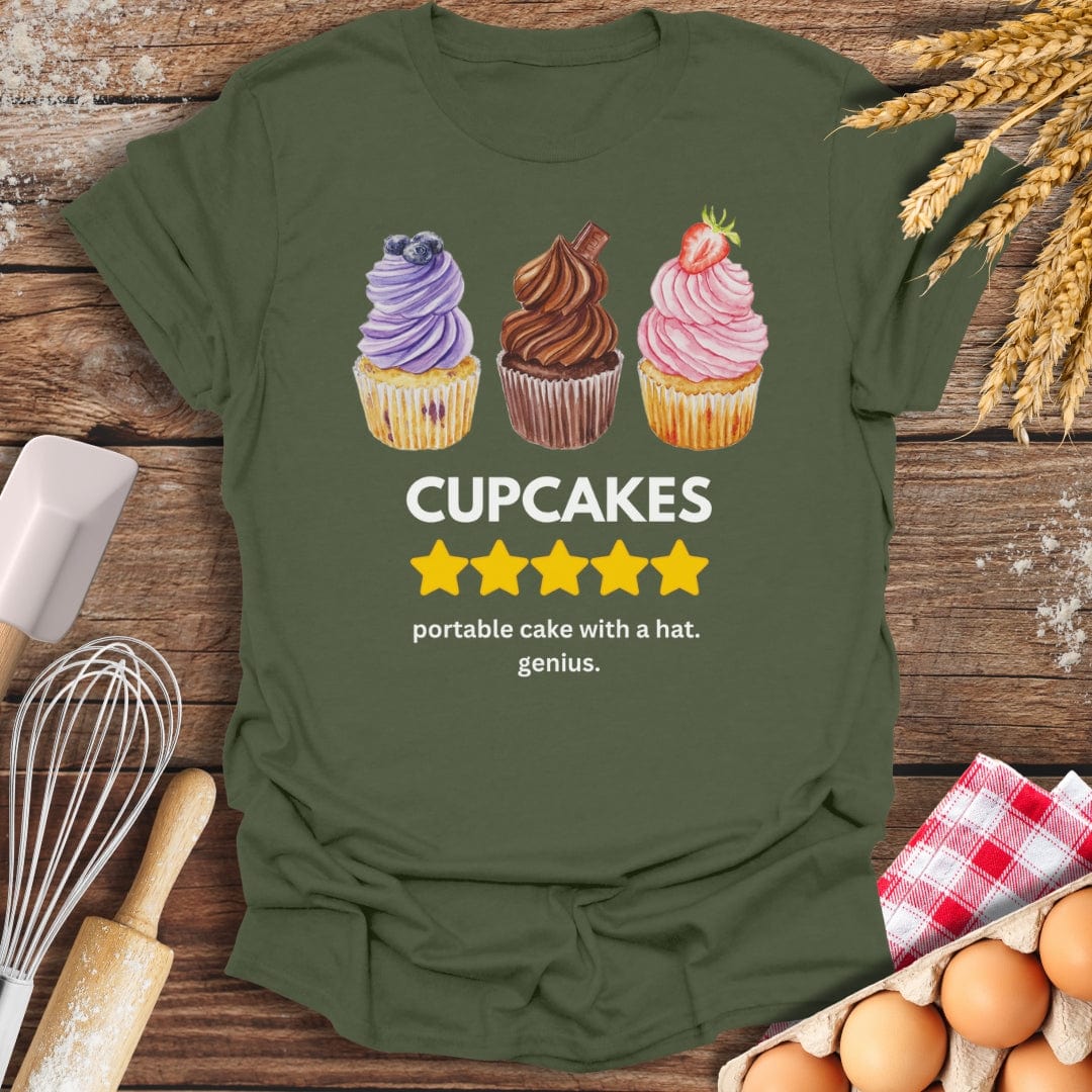 Cupcakes: 5 Star Review T-Shirt Military Green / S Baking Threads