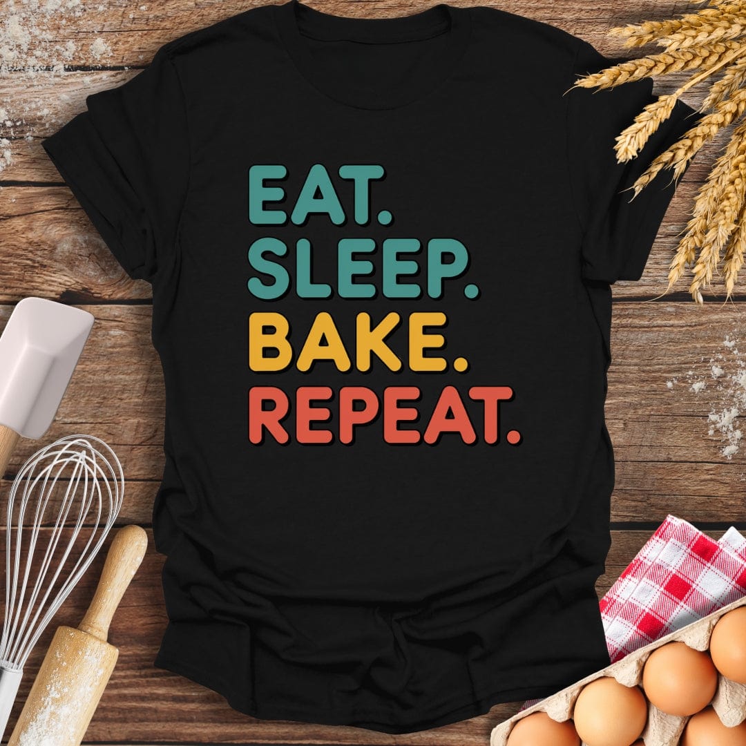 Eat. Sleep. Bake. Repeat. T-Shirt Black / S Baking Threads