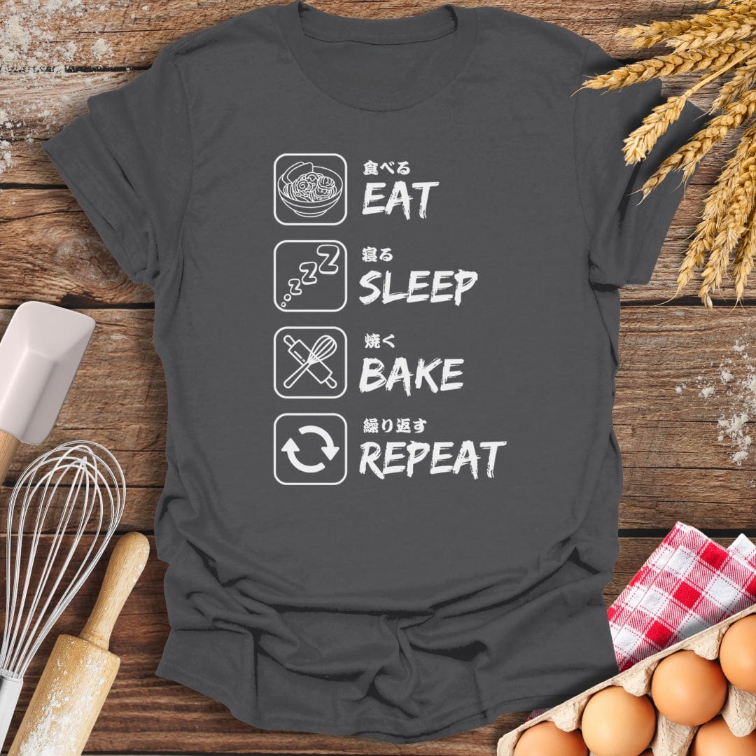 Eat Sleep Bake Repeat T-Shirt Charcoal / S Baking Threads