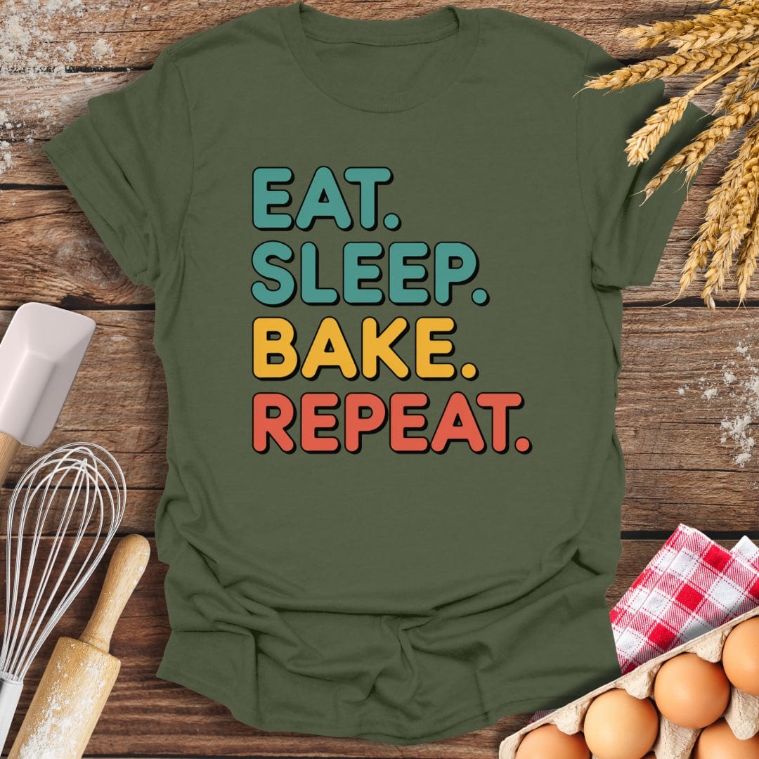 Eat. Sleep. Bake. Repeat. T-Shirt Military Green / S Baking Threads