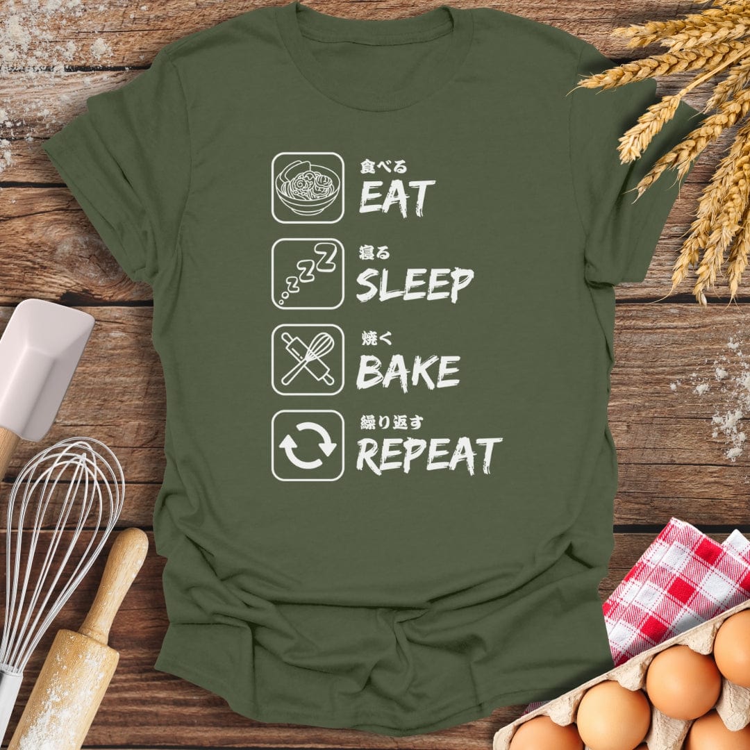 Eat Sleep Bake Repeat T-Shirt Military Green / S Baking Threads