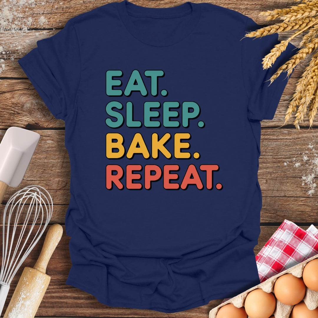 Eat. Sleep. Bake. Repeat. T-Shirt Navy / S Baking Threads