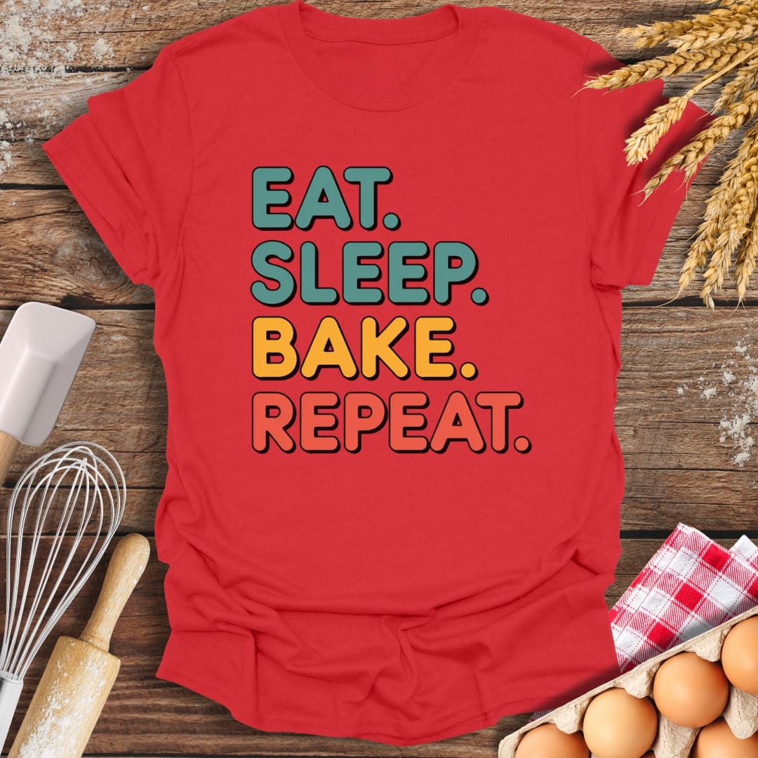 Eat. Sleep. Bake. Repeat. T-Shirt Red / S Baking Threads