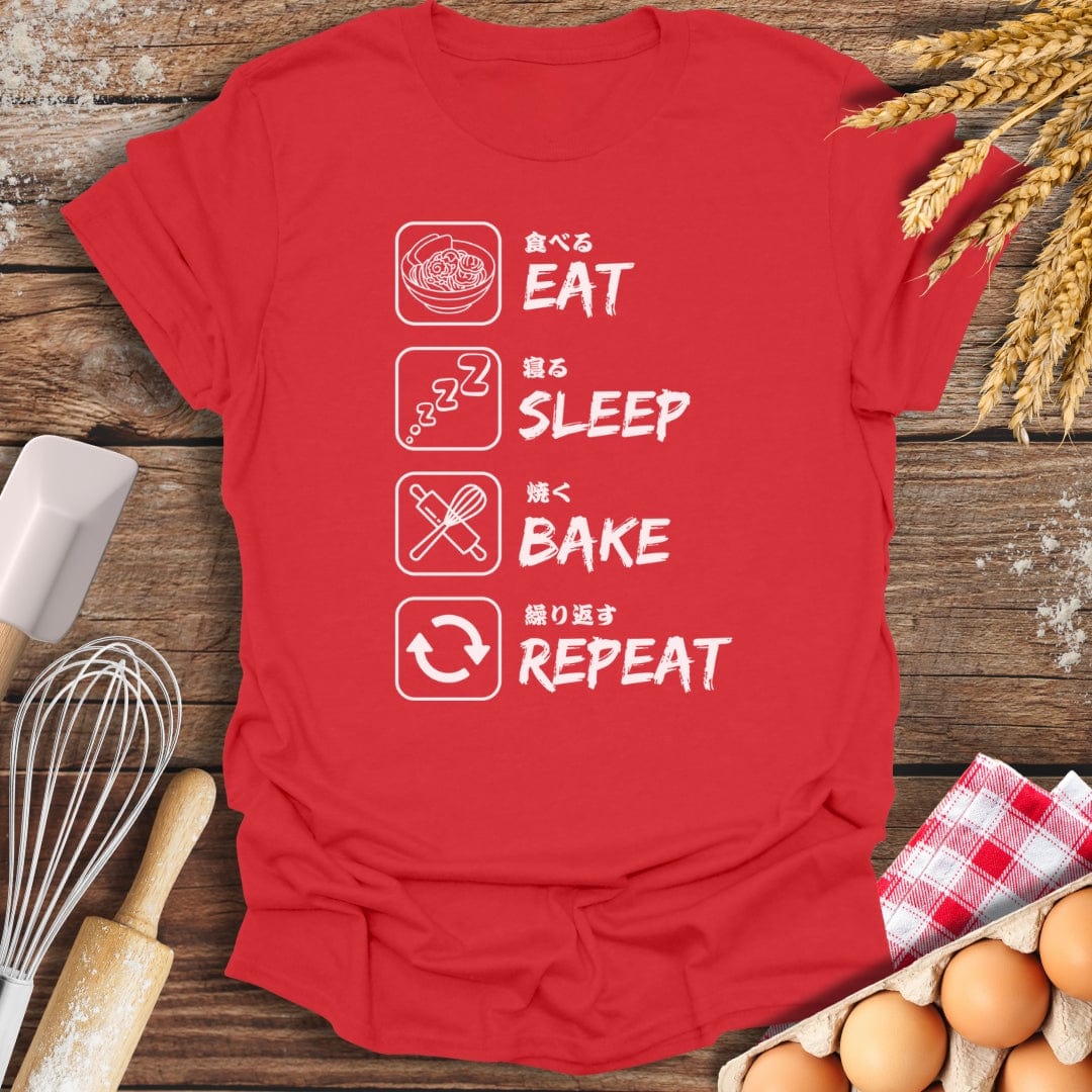 Eat Sleep Bake Repeat T-Shirt Red / S Baking Threads