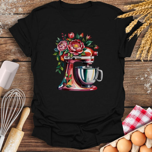 Floral Red Mixer T-Shirt Black / S Baking Threads
