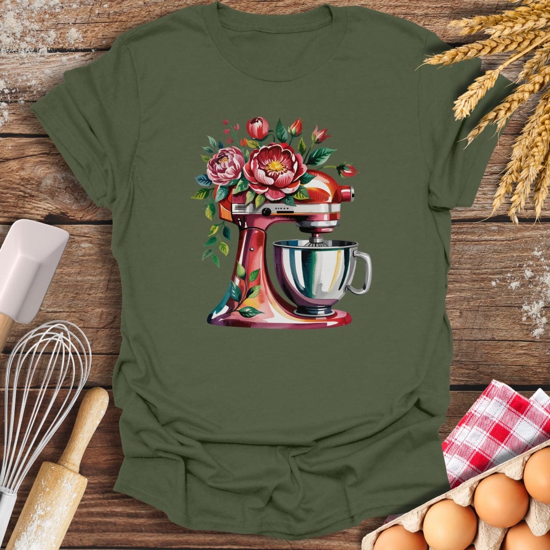 Floral Red Mixer T-Shirt Military Green / S Baking Threads