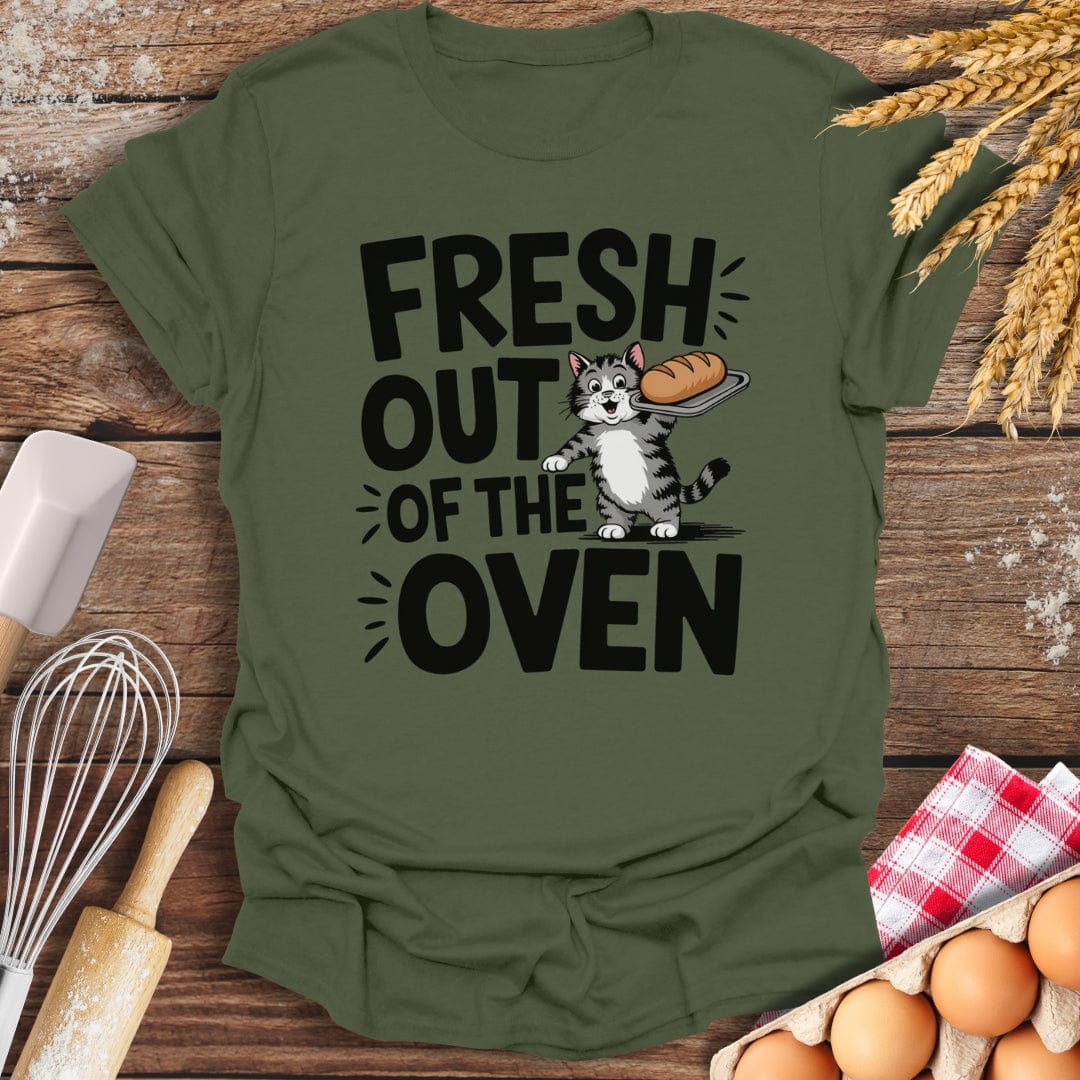 Fresh Out of The Oven Cat T-Shirt Military Green / S Baking Threads