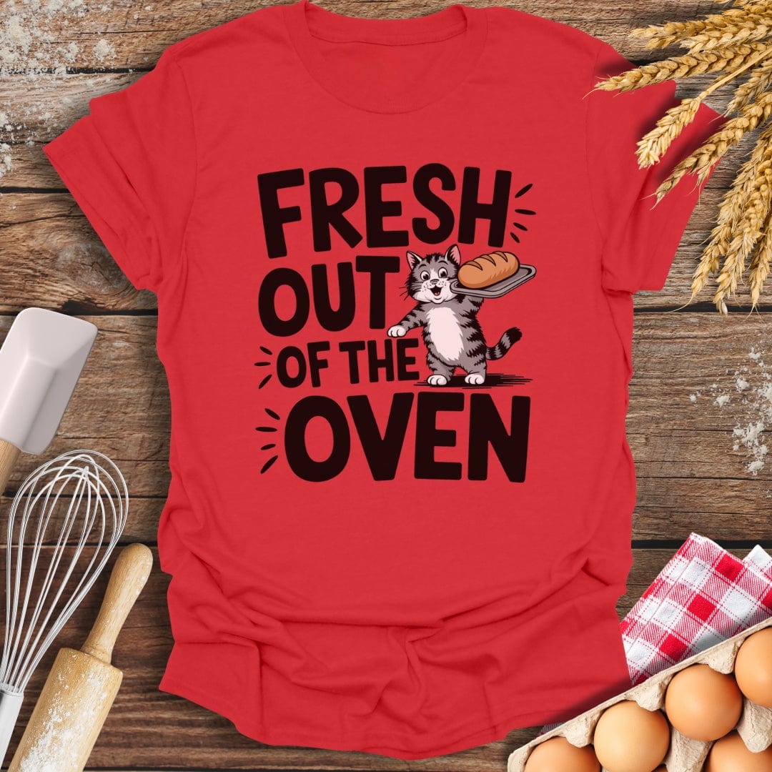 Fresh Out of The Oven Cat T-Shirt Red / S Baking Threads