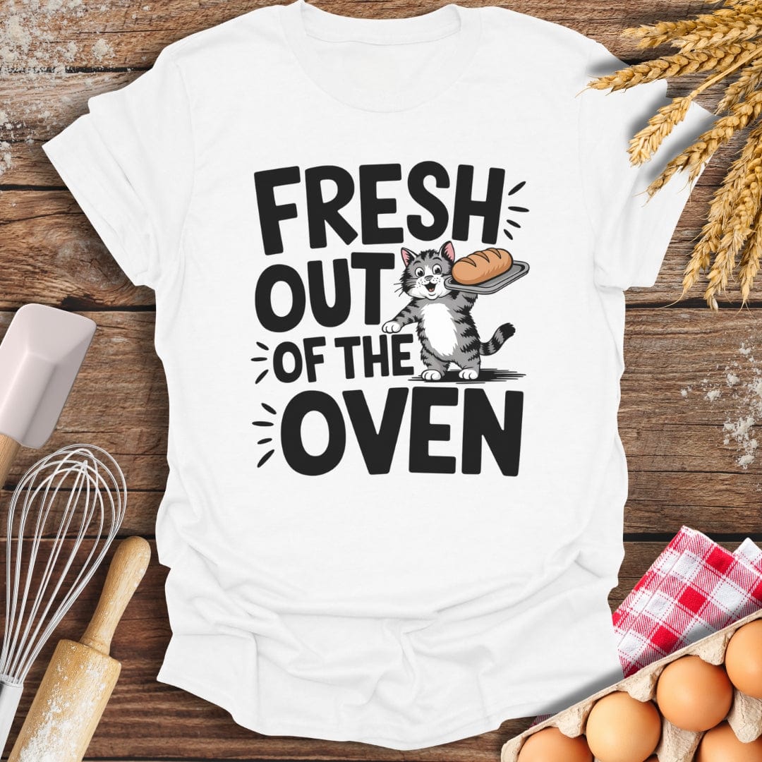 Fresh Out of The Oven Cat T-Shirt White / S Baking Threads