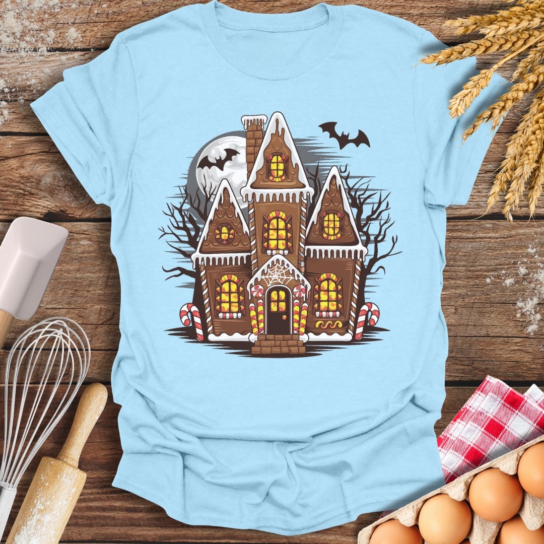 Haunted Gingerbread House T-Shirt Light Blue / S Baking Threads