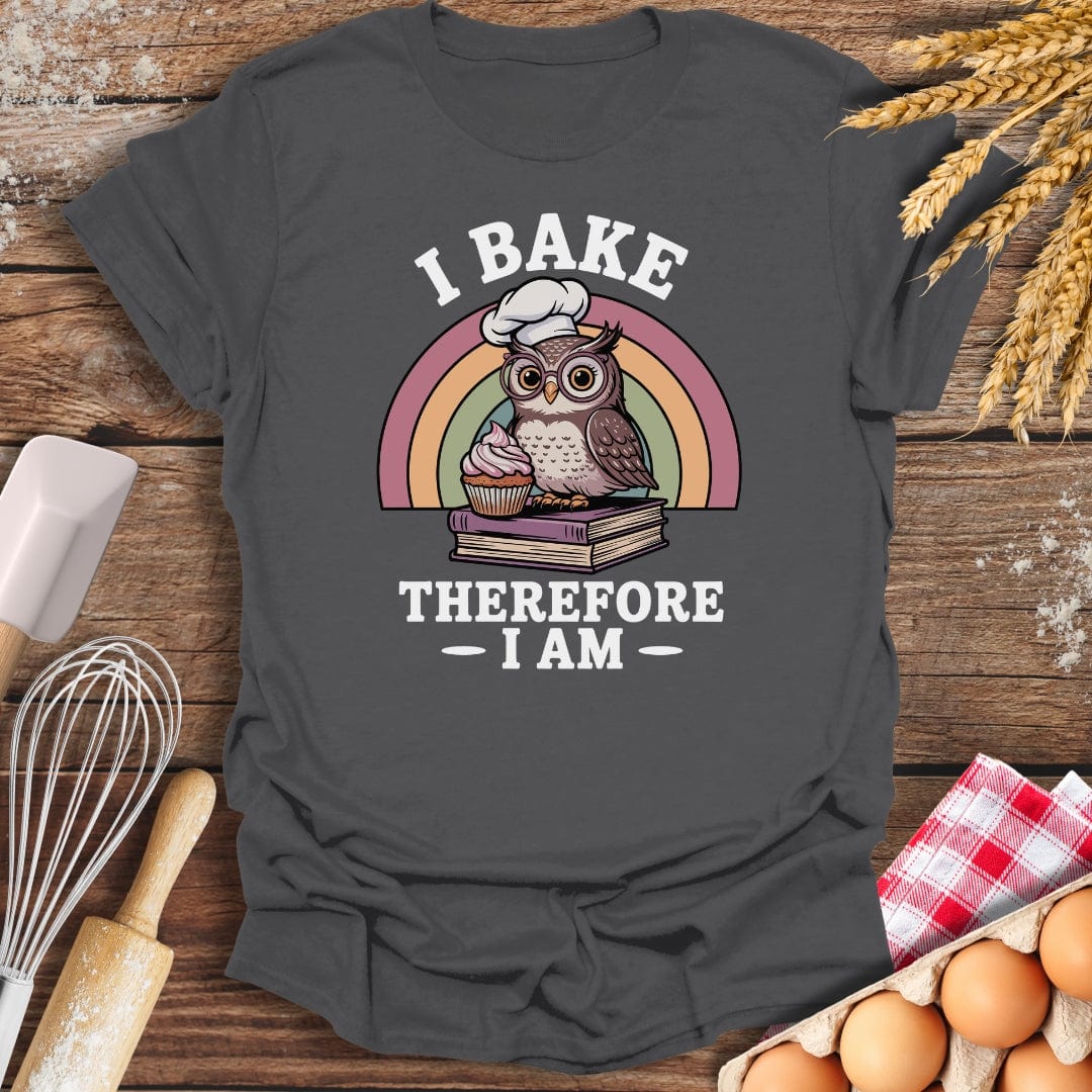 I Bake Therefore I Am T-Shirt Charcoal / S Baking Threads