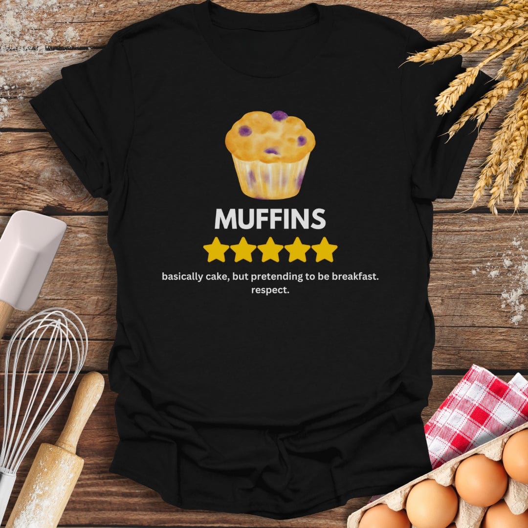 Muffins: 5 Star Review T-Shirt Black / S Baking Threads