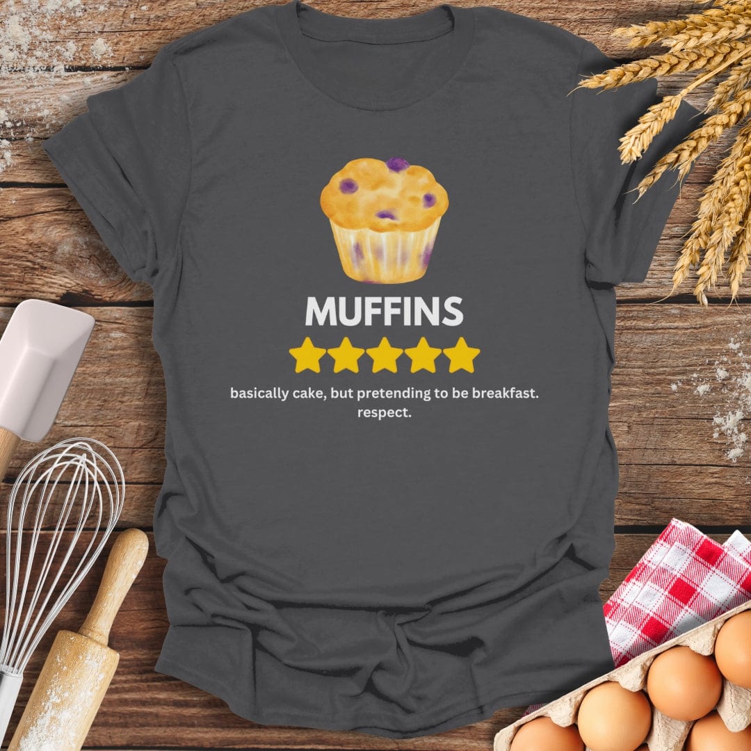 Muffins: 5 Star Review T-Shirt Charcoal / S Baking Threads